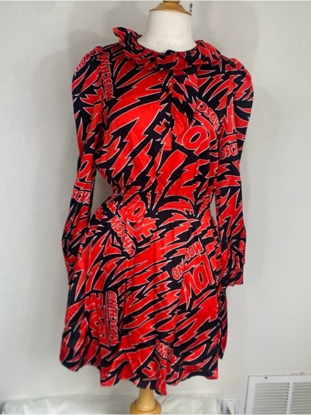 Love Moschino Women's Red Black Thunder Bolt Logo Mini Dress Size 6 Streetwear